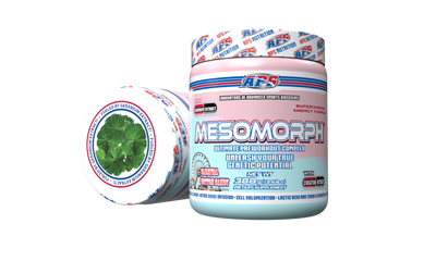 A tub of AFS Mesomorph pre-workout supplement sold by Hi-Tech Pharma