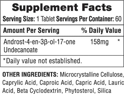 AndriolĀ® by Hi-Tech Pharmaceuticals supplement facts label showing ingredients and serving information