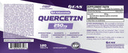 EAS Essentials Quercetin 250mg full supplement label with Supplement Facts, directions, ingredients, and product information featuring Cyclosome® Delivery for enhanced bioavailability and immune support.