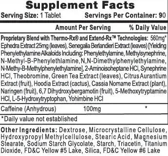 Lipodrene supplement facts label showing ingredients and serving information