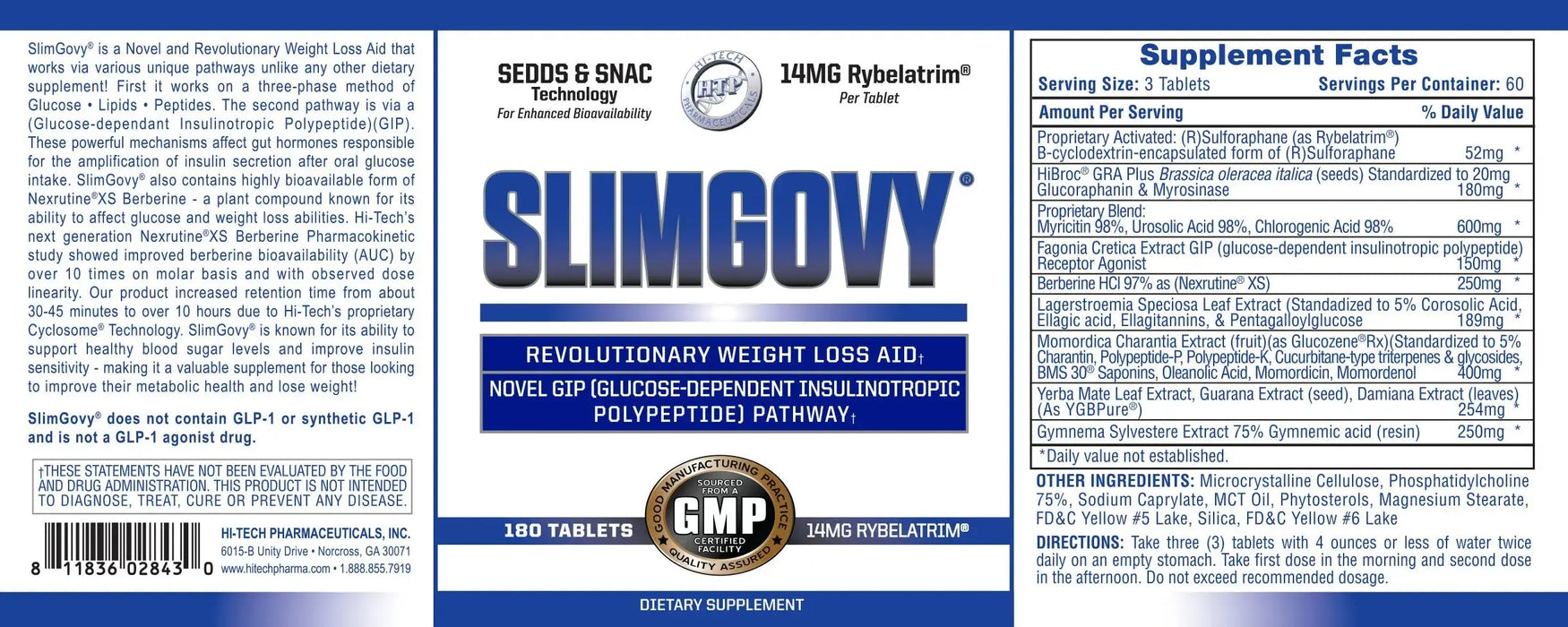Slimgovy® product label.  Includes description, supplement facts and ingredients