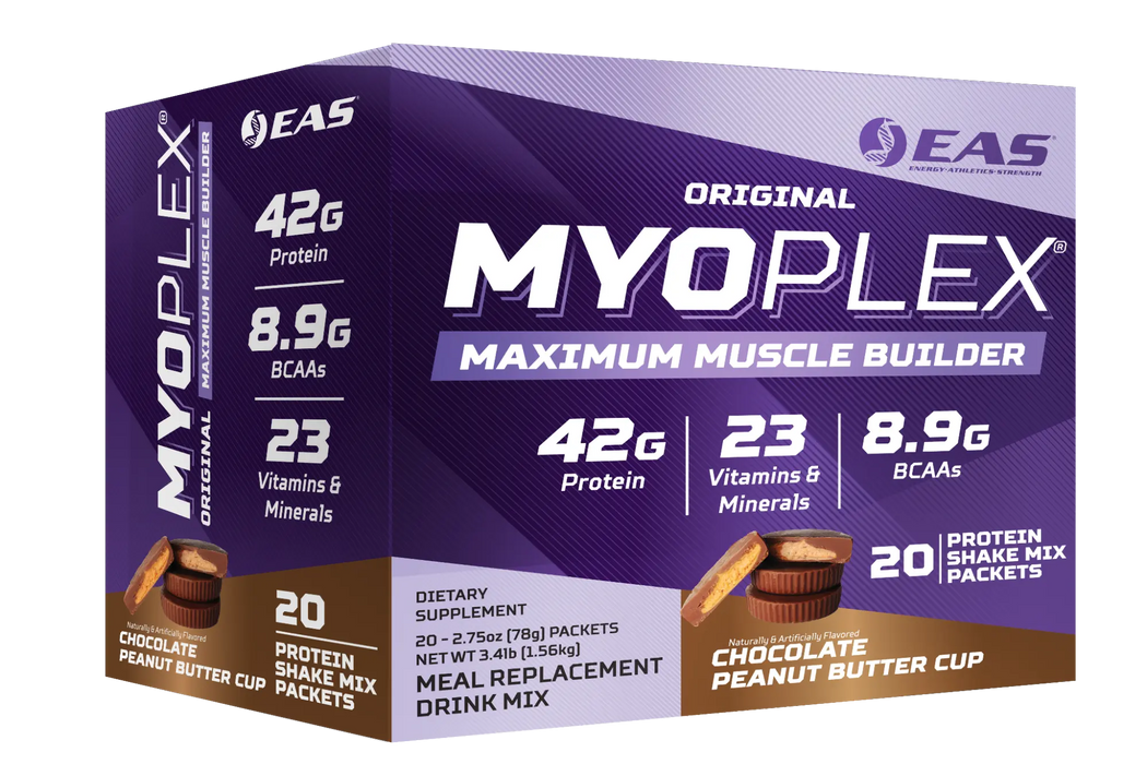 MYOPLEX protein powder chocolate peanut butter cup flavor
